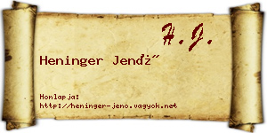 Heninger Jenő névjegykártya